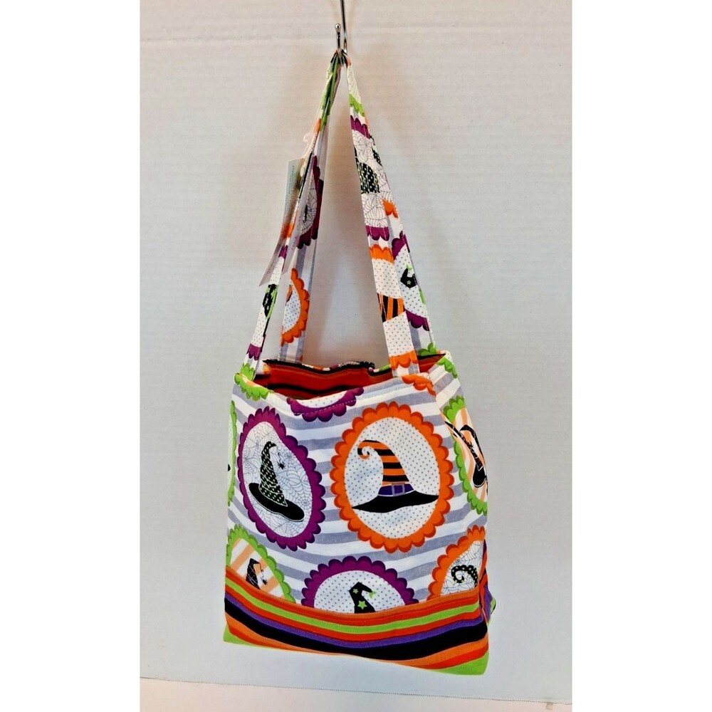 Halloween Tote Bag 100% Cotton Witch Hat Double Handle Handmade USA Reusable NWT
